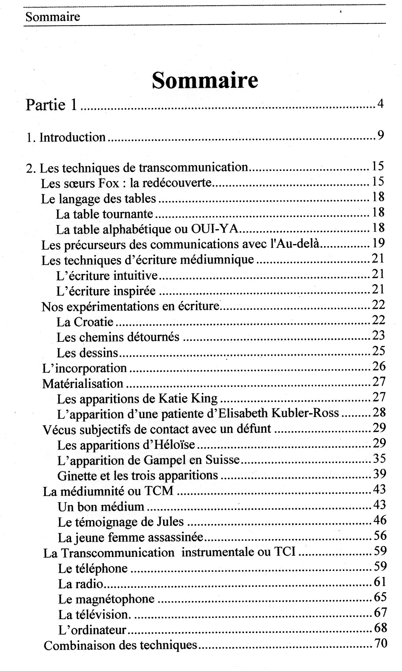 livre en liaison avec l'Au-del sommaire 1